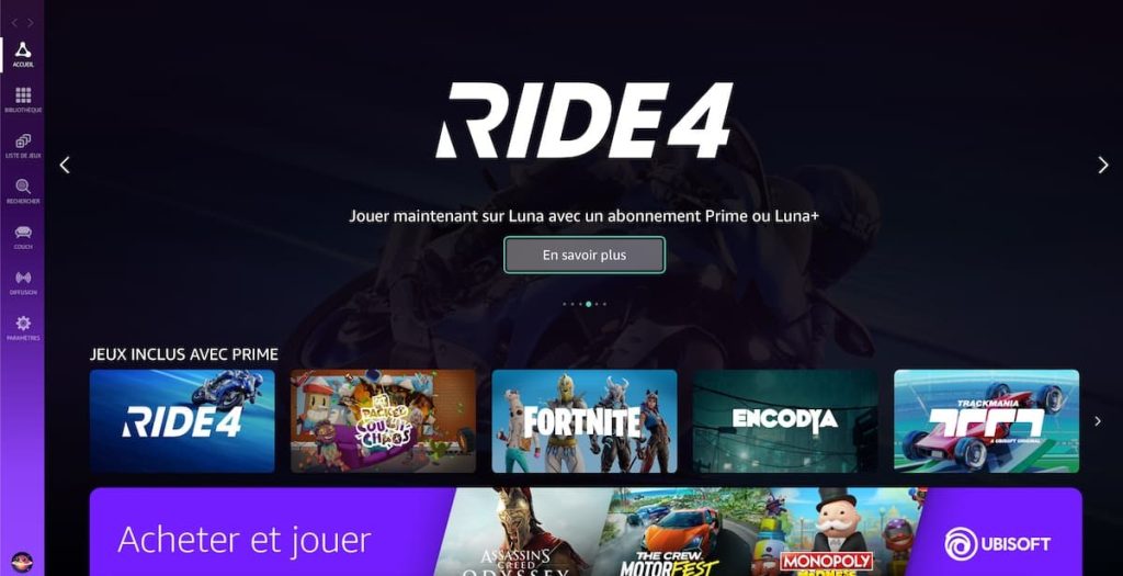 L'écran d'accueil de la plateforme luna.amazon.fr
